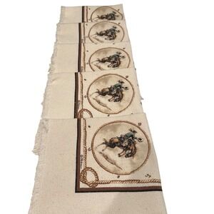 Stevens Linen Buckin Bronco Cowgirl Western Napkins Set of 6 Fringed Horse Ranch